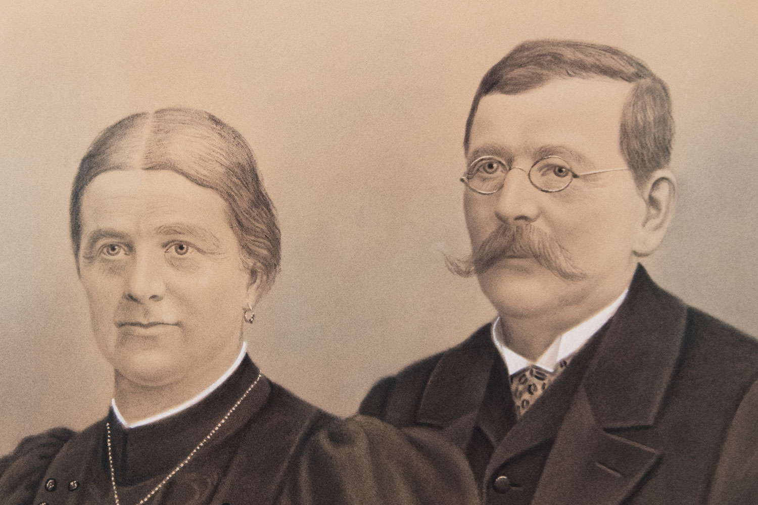Zakladatel Franz Pöttinger s manželkou Julianou, která se starala o účetnictví a fakturaci.