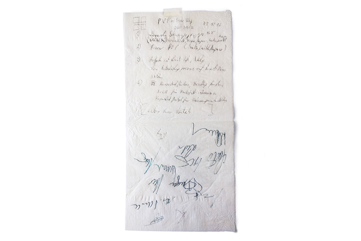 The legendary start-up napkin, on which the management commit themselves by signing up to the PÖTTINGER improvement process.