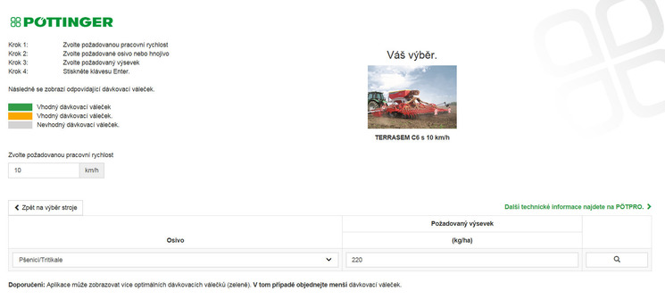 PötSEM - Program pro výběr odpovídajícího dávkovacího válečku pro secí stroje AEROSEM a TERRASEM