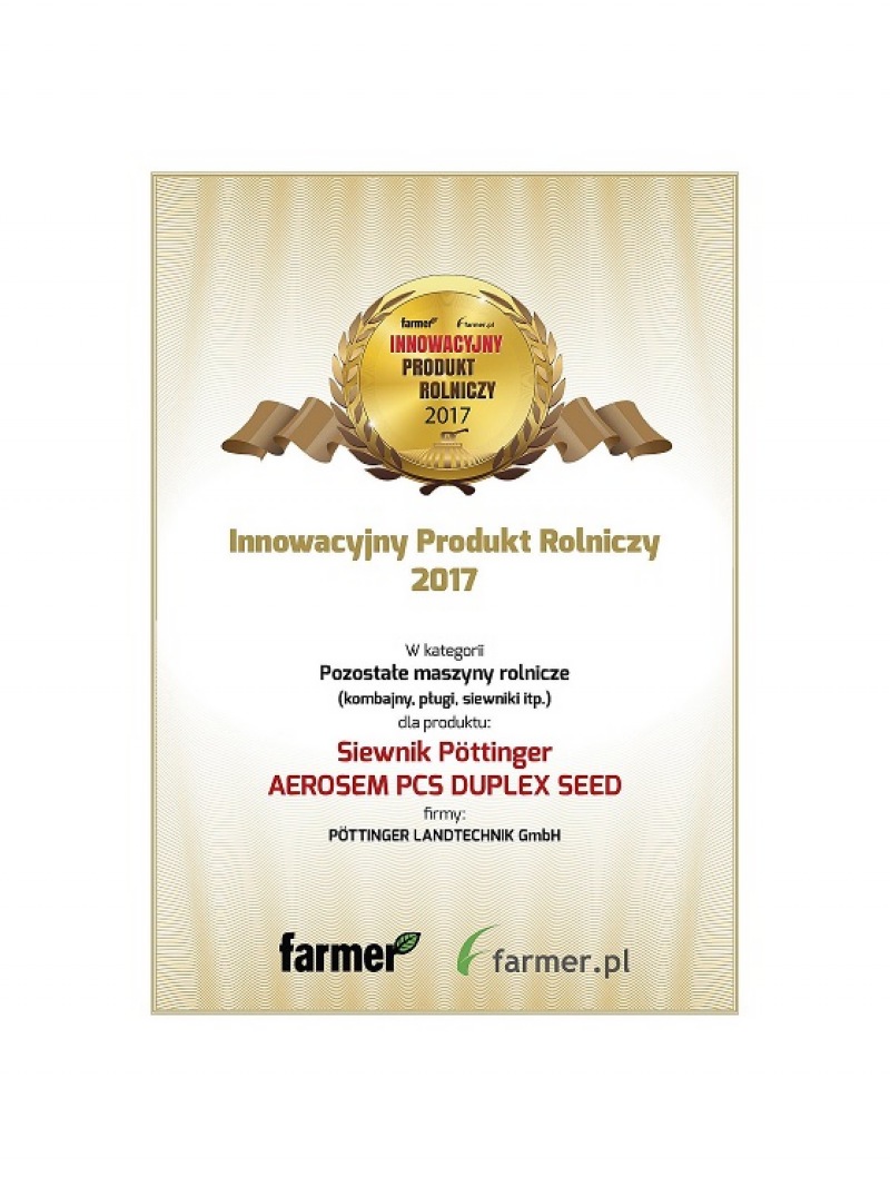 AEROSEM PCS DUPLEX SEED nagrodzony za najbardziej innowacyjne rozwiązanie dla rolnictwa